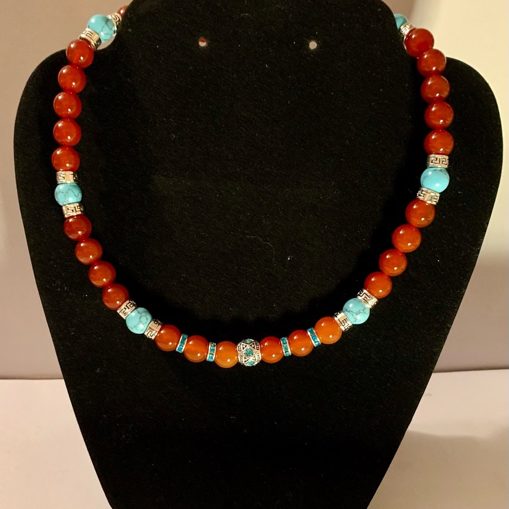 Handmade Carnelian Agate/Turquoise Choker